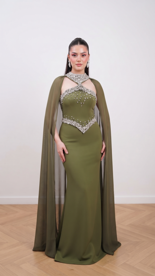 HAKİ YEŞİL PELERİNLİ TAŞ ABİYE 38