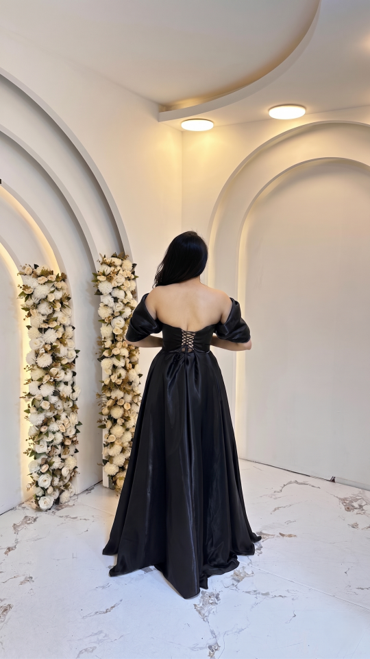 SİYAH PRENSES KOL DETAYLI ABİYE 38