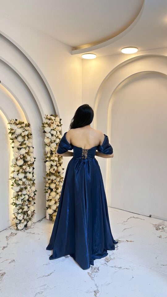 LACİVERT PRENSES KOL DETAYLI ABİYE 42