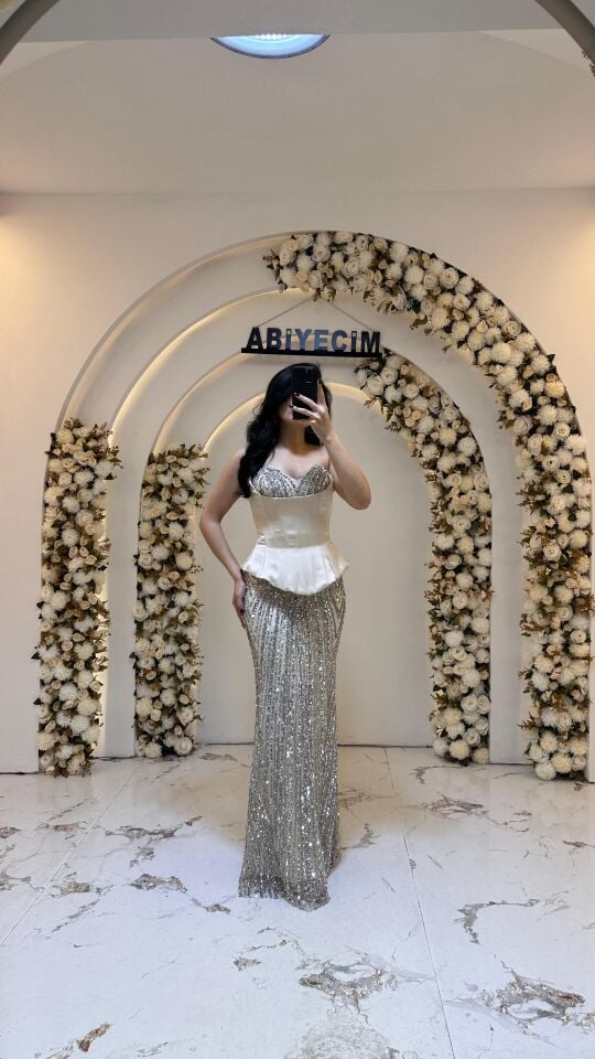 KORSELİ BALIK ABİYE BEJ 38