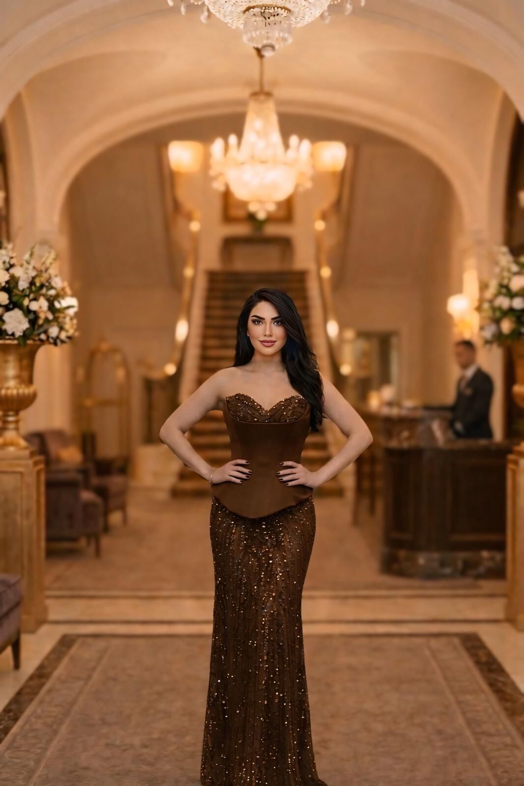KORSELİ BALIK ABİYE KAHVERENGİ