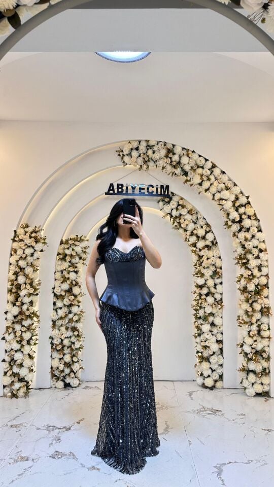 KORSELİ BALIK ABİYE ANTRASİT