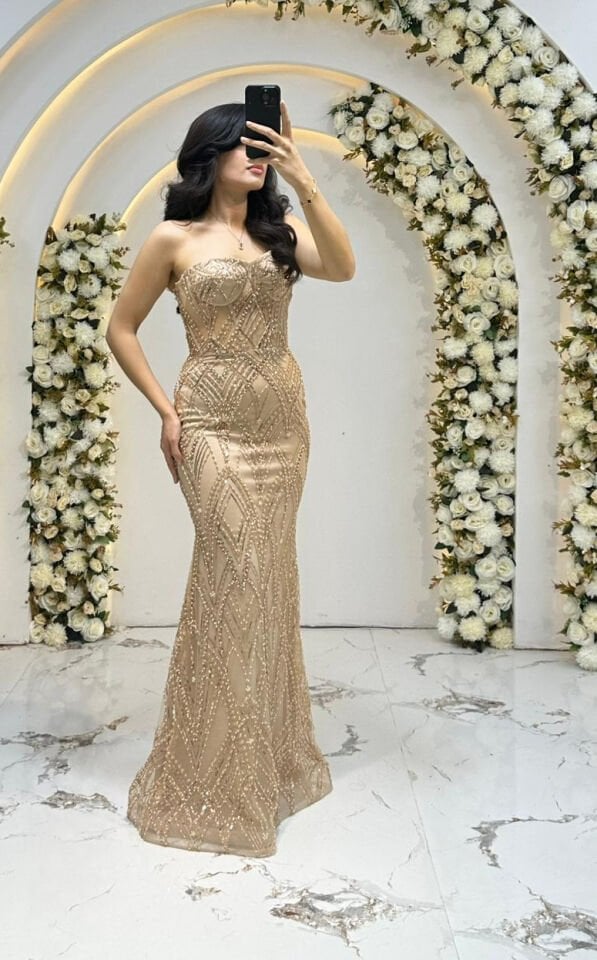 STRAPLEZ BOYDAN BOCUK İŞLEME GOLD  ABİYE 38