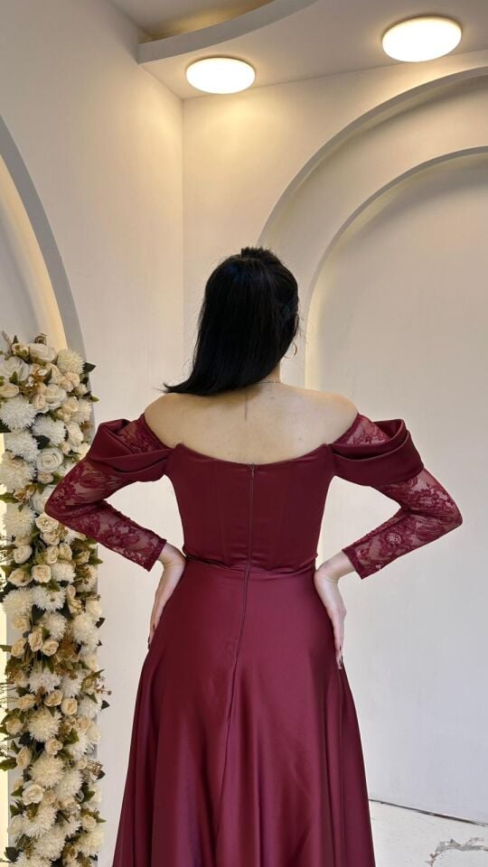 BORDO DANTEL KOL YIRTMAÇ DETAY ABİYE
