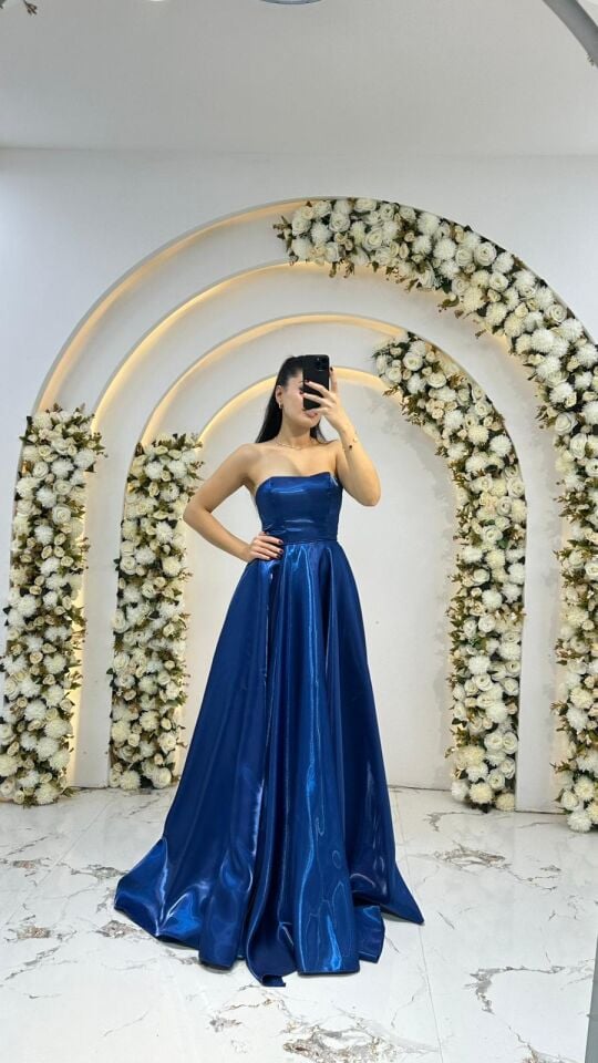 KABARIK BALON KOL SATEN A KESİM GECE MAVİSİ ABİYE 42