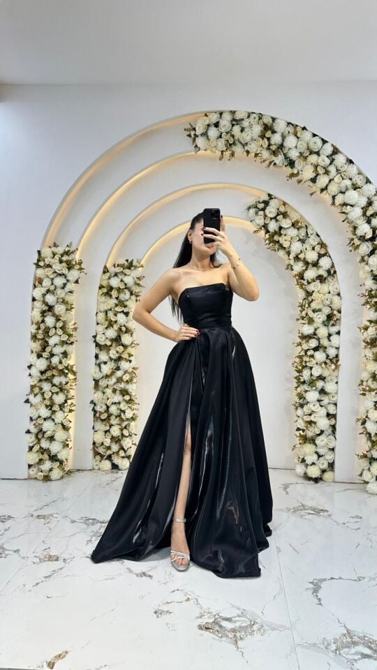 KABARIK BALON KOL SATEN A KESİM SİYAH  ABİYE 40