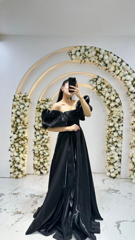 KABARIK BALON KOL SATEN A KESİM SİYAH  ABİYE 40