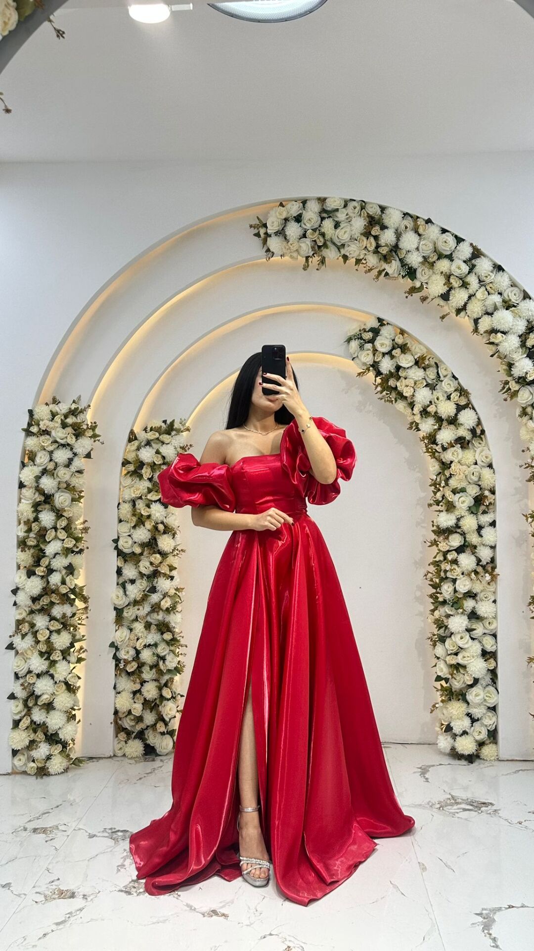 KABARIK BALON KOL SATEN A KESİM KIRMIZI ABİYE 40