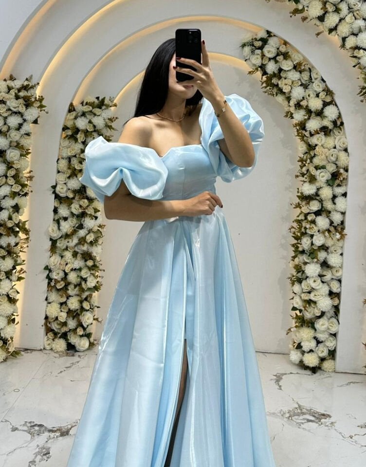 KABARIK BALON KOL SATEN A KESİM MAVİ ABİYE 42