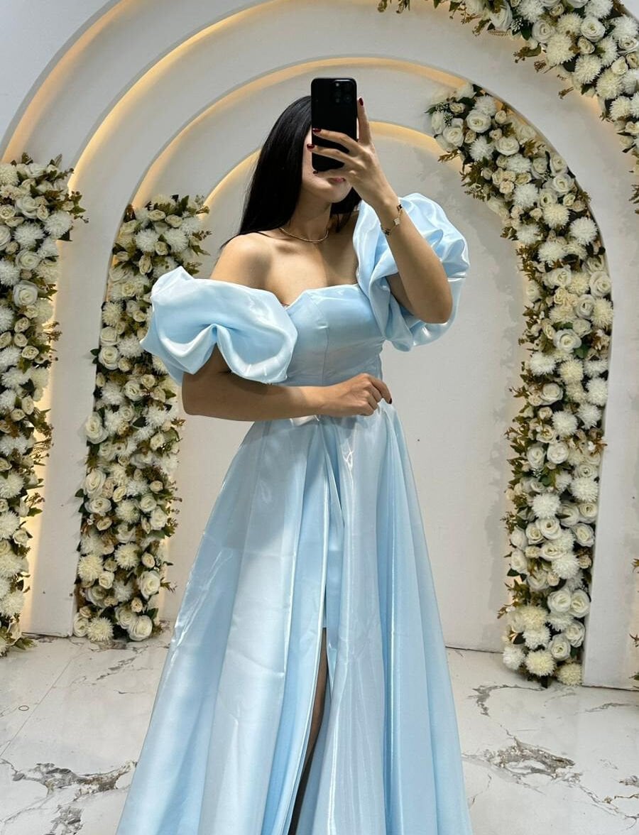 KABARIK BALON KOL SATEN A KESİM MAVİ ABİYE 42