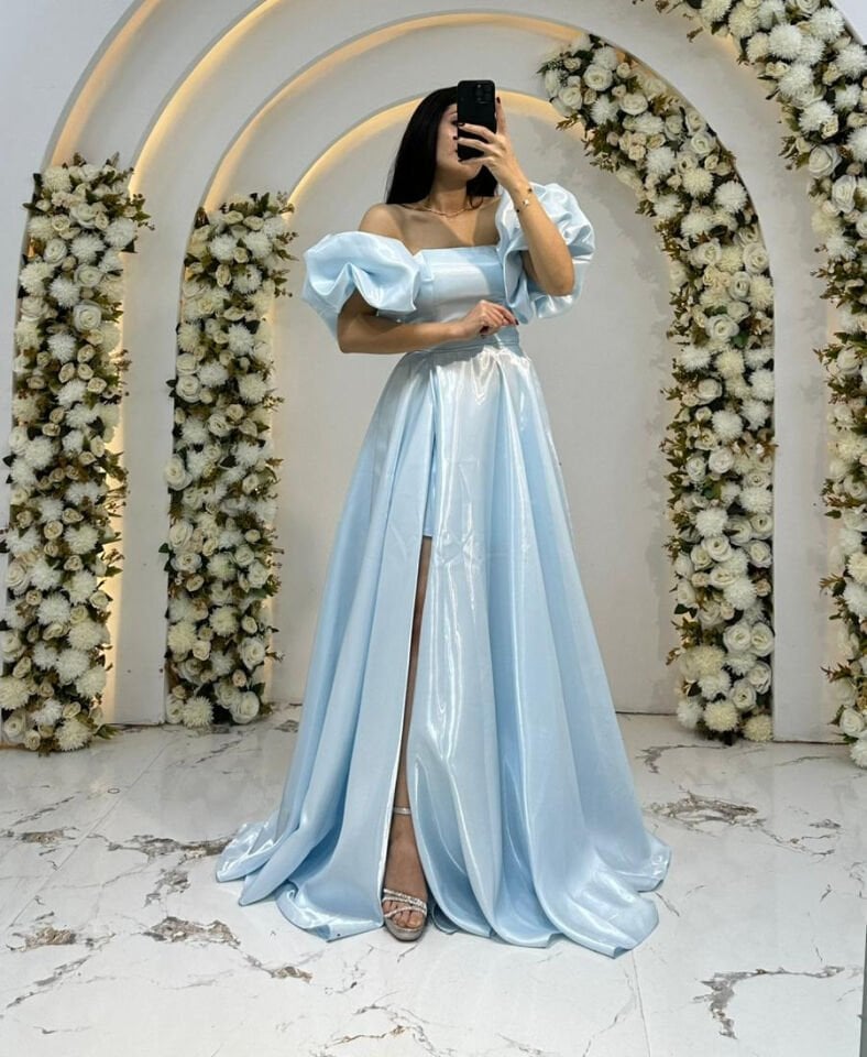 KABARIK BALON KOL SATEN A KESİM MAVİ ABİYE  36