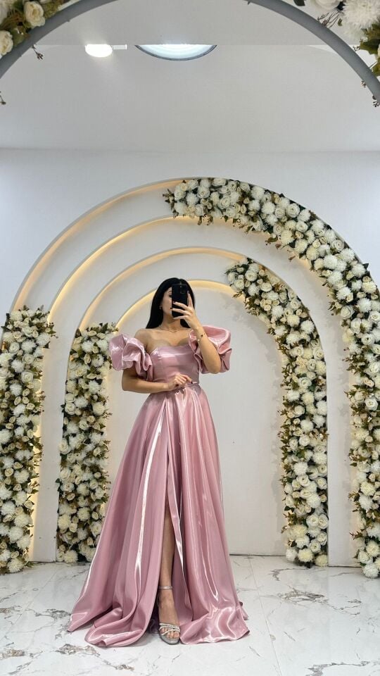 KABARIK BALON KOL SATEN A KESİM PEMBE ABİYE 38