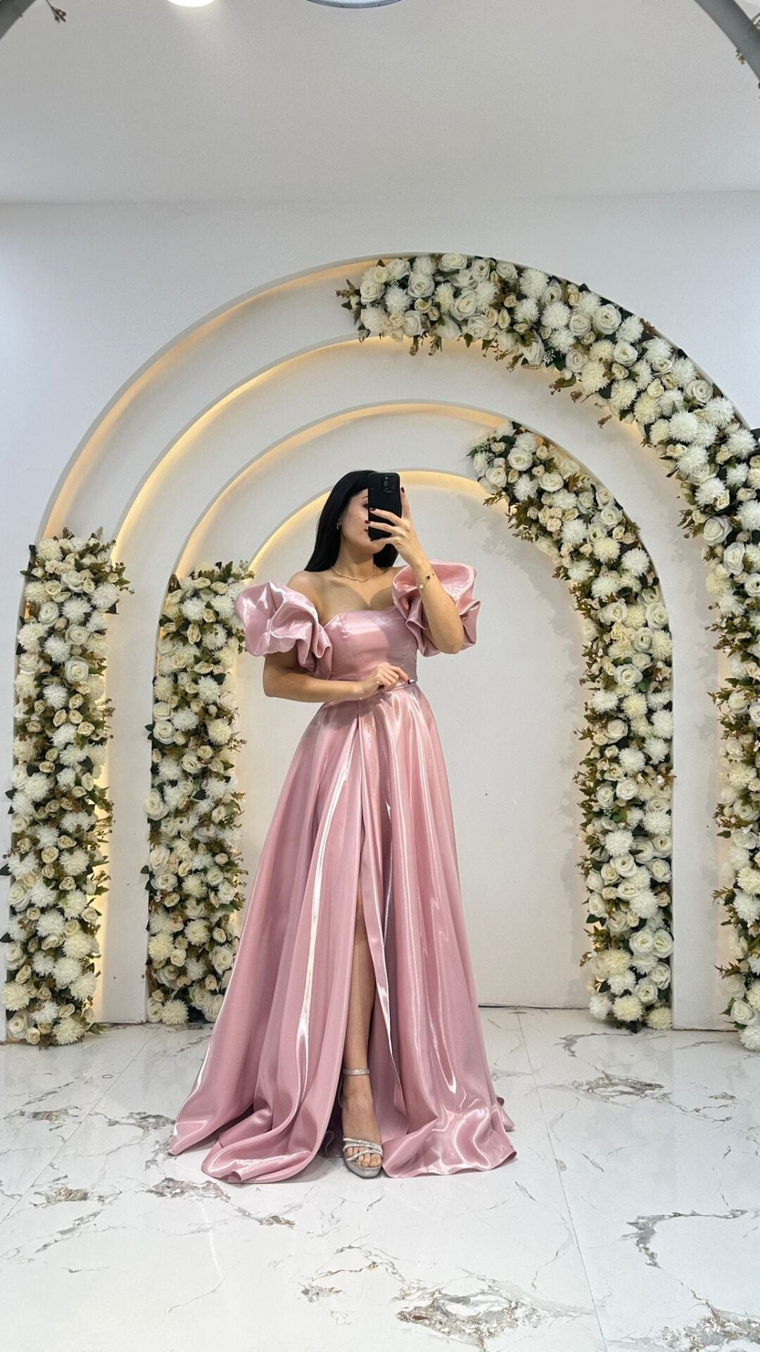 KABARIK BALON KOL SATEN A KESİM PEMBE ABİYE 42