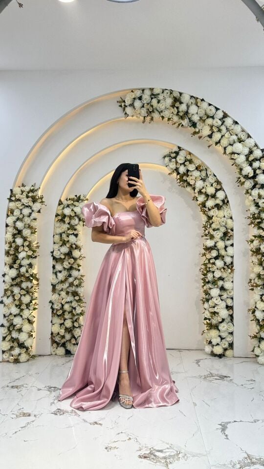 KABARIK BALON KOL SATEN A KESİM PEMBE ABİYE  36