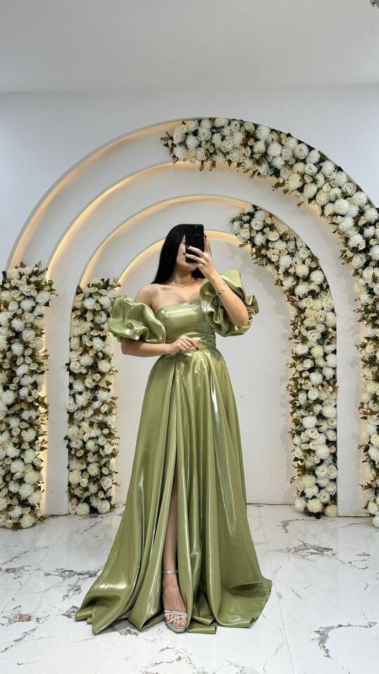 KABARIK BALON KOL SATEN A KESİM YEŞİL ABİYE  42