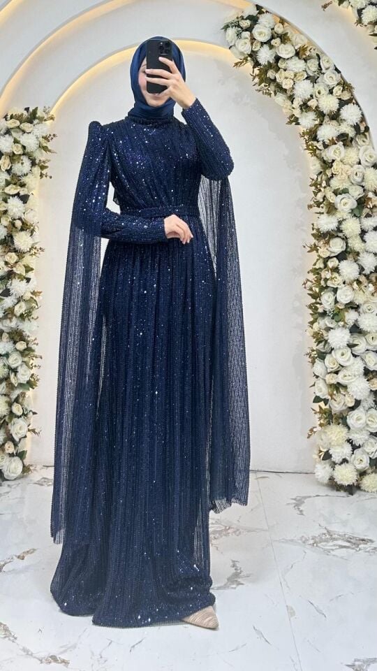 BOL KRİSTAL TAŞLI LACİVERT ABİYE 44