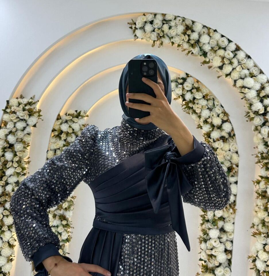 PUL PAYET  BALIK LACİVERT TESETTÜR ABİYE  44