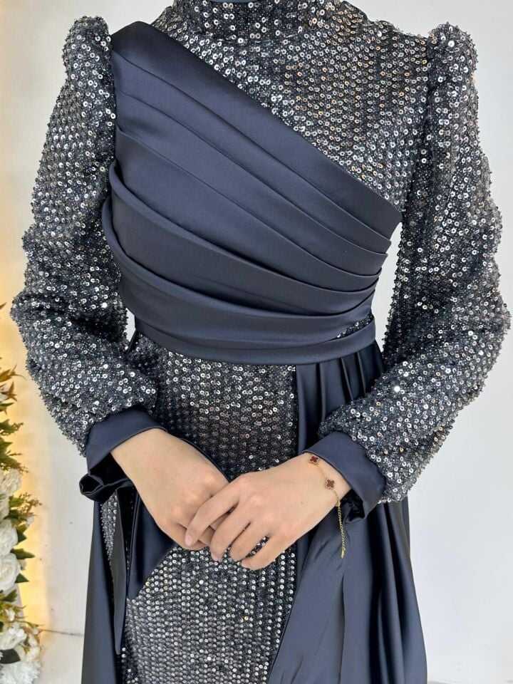 PUL PAYET  BALIK LACİVERT TESETTÜR ABİYE 44