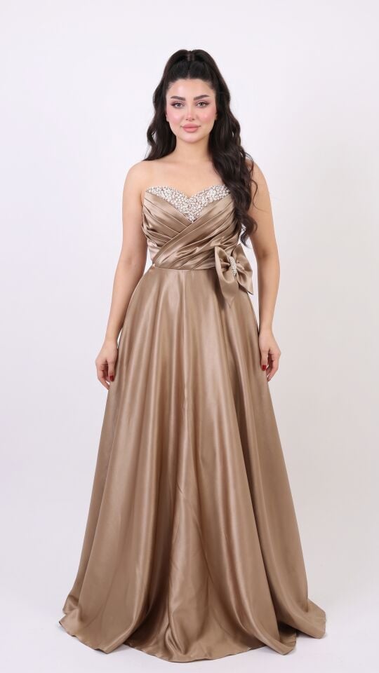 GOLD KURDELE DETAYLI SATEN ABİYE 42