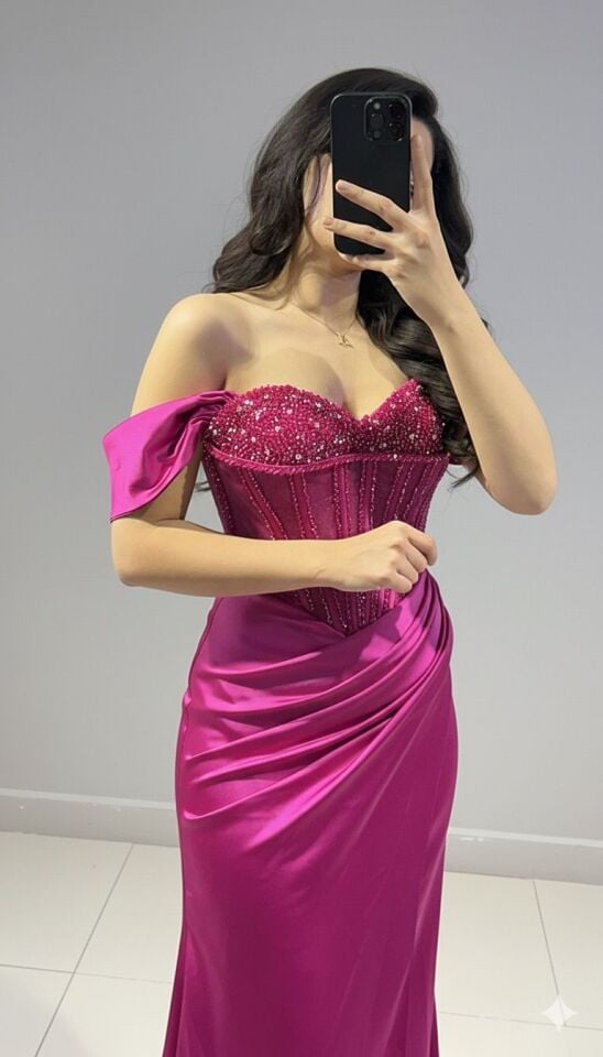 SATEN KOLLARI DÜŞÜK PEMBE TASARRIM ABİYE 36