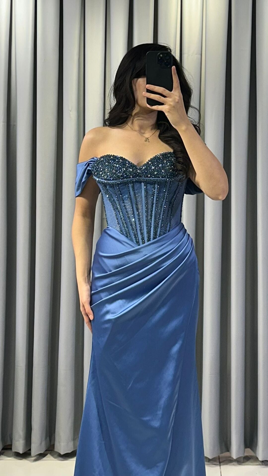 SATEN KOLLARI DÜŞÜK MAVİ TASARRIM ABİYE 42