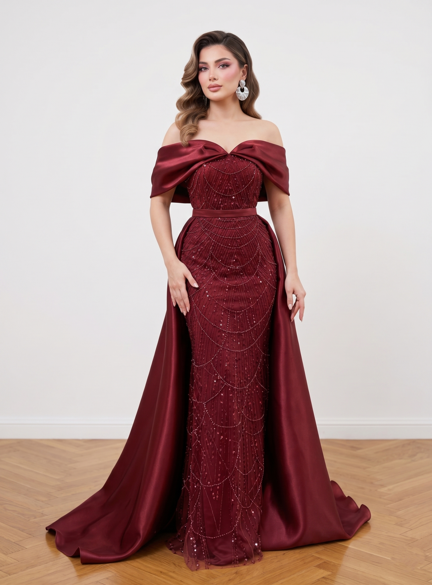BORDO BELDEN PELERİNLİ BALIK ABİYE 38