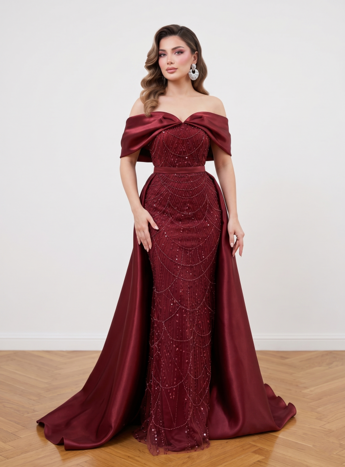 BORDO BELDEN PELERİNLİ BALIK ABİYE 38