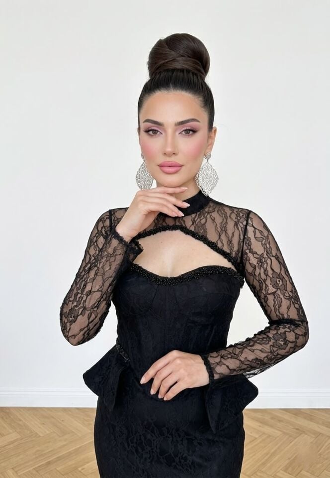 DANTELLİ BOLERO SİYAH BALIK ABİYE 42