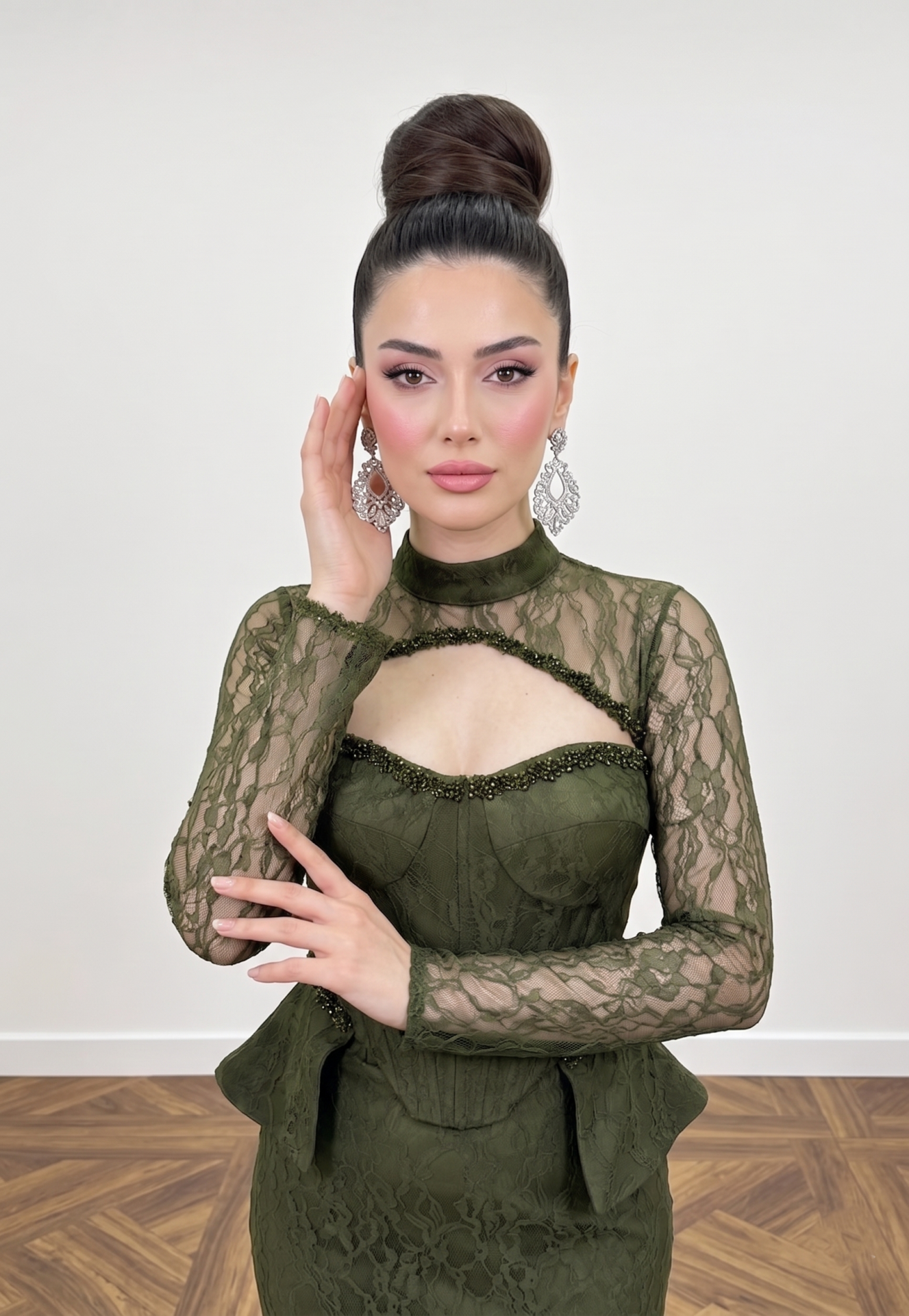 DANTELLİ BOLERO YEŞİL BALIK ABİYE 38