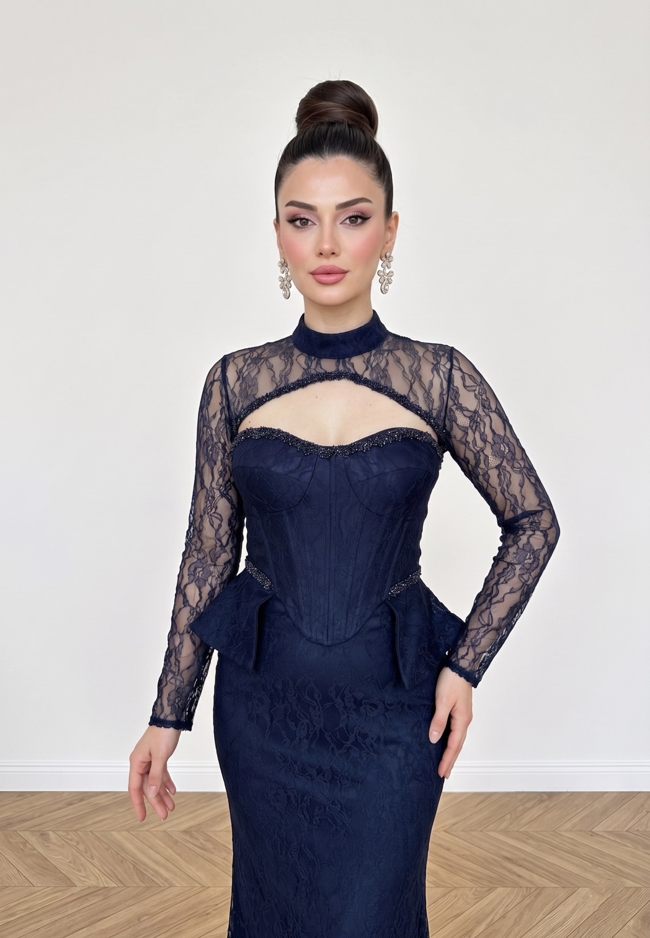 DANTELLİ BOLERO LACİVERT BALIK ABİYE