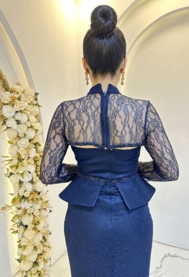 DANTELLİ BOLERO LACİVERT BALIK ABİYE