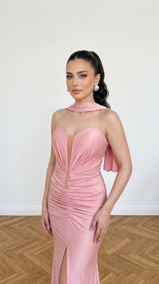 TOZ PEMBE STRAPLEZ PENYE BALIK ABİYE 40