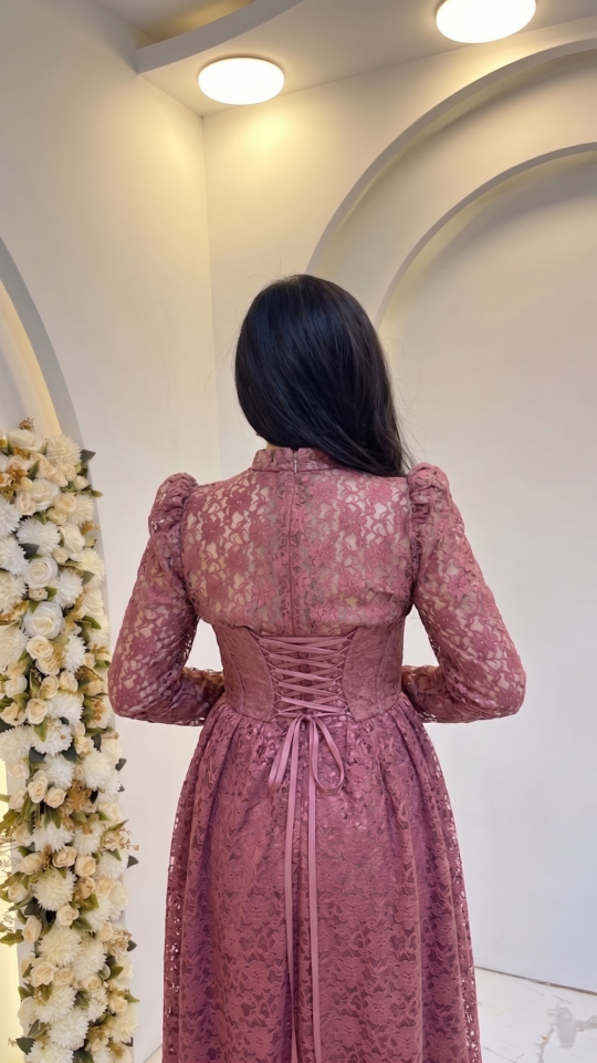 ÜÇ MODELLİ KOYU GÜL KURU DANTEL ABİYE 42