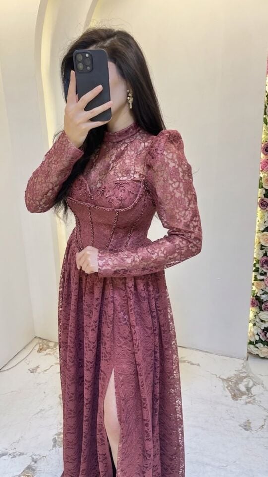 ÜÇ MODELLİ KOYU GÜL KURU DANTEL ABİYE 38