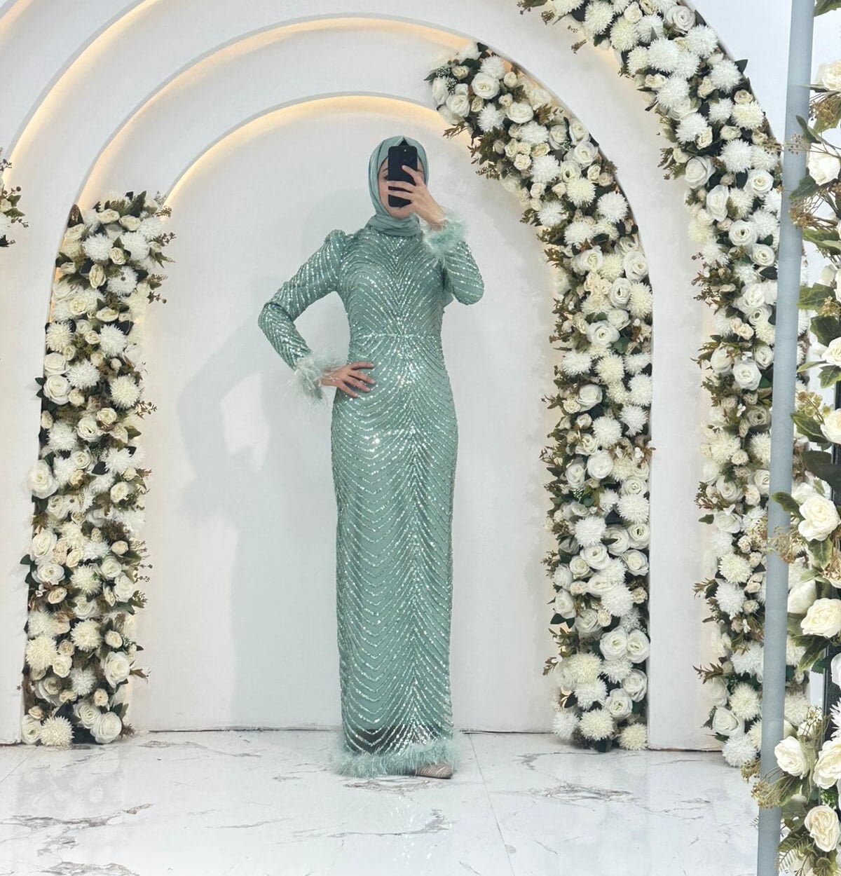 KOLLARI TÜY PUL PAYET TESETTÜR ABİYE 44