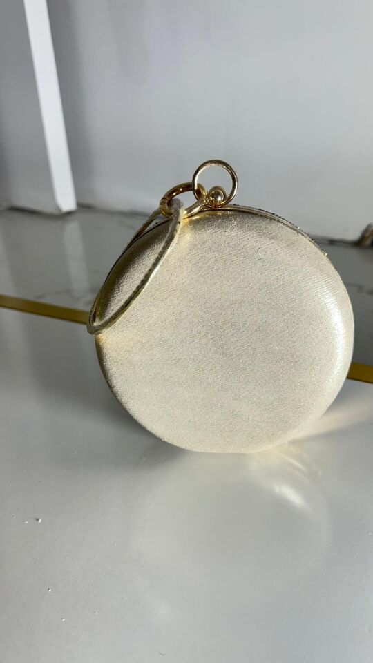 Bol taşlı Gold Abiye çantası