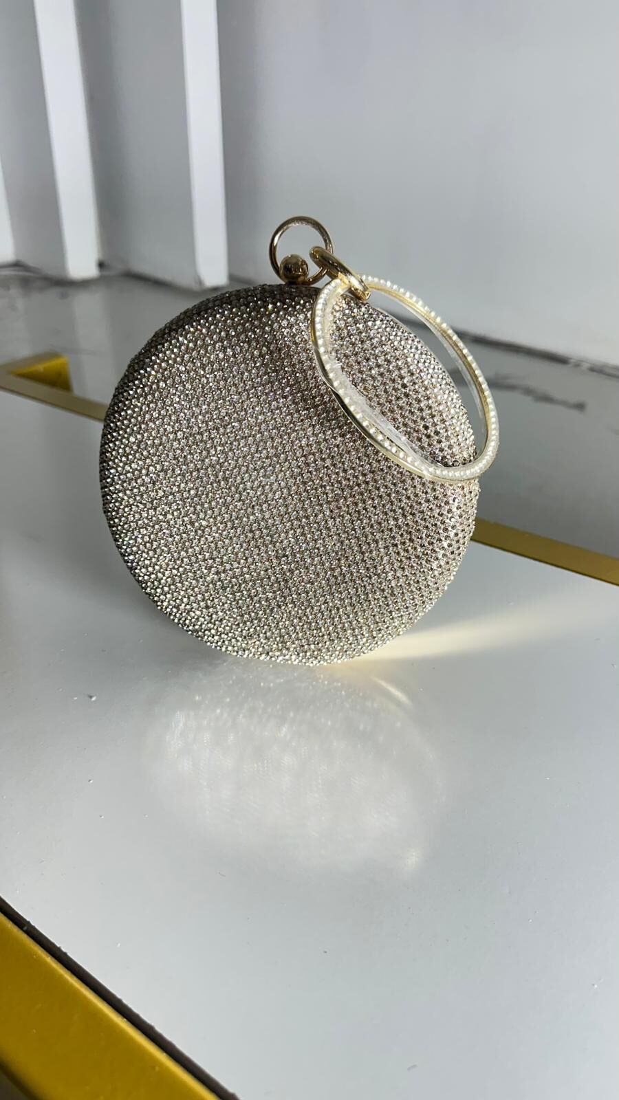 Bol taşlı Gold Abiye çantası