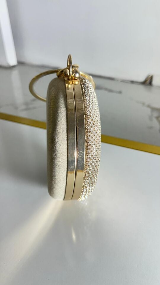 Bol taşlı Gold Abiye çantası