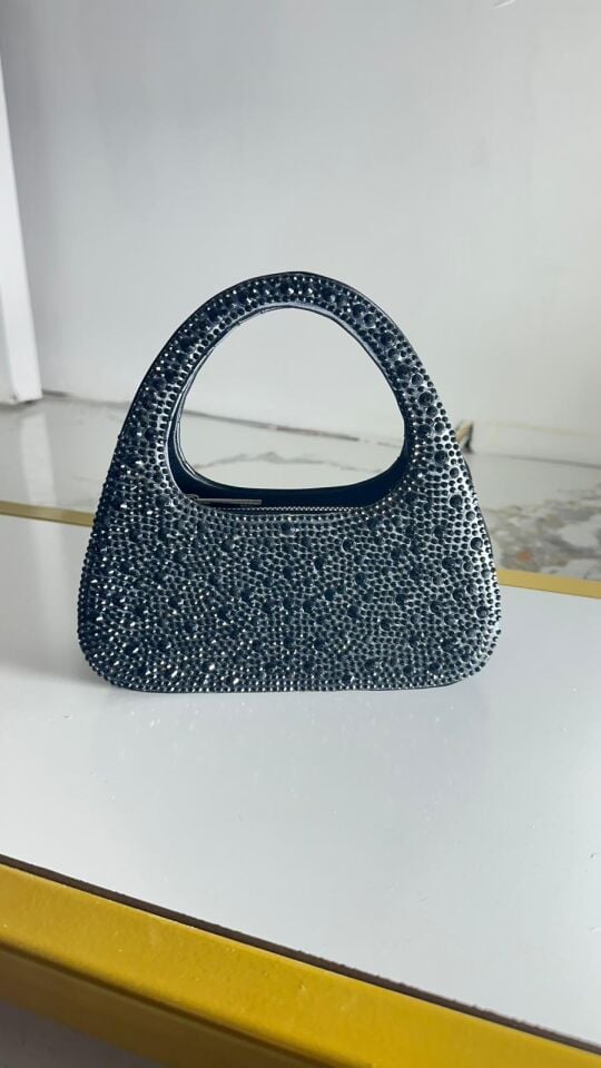 Siyah Taşlı Abiye Çantası