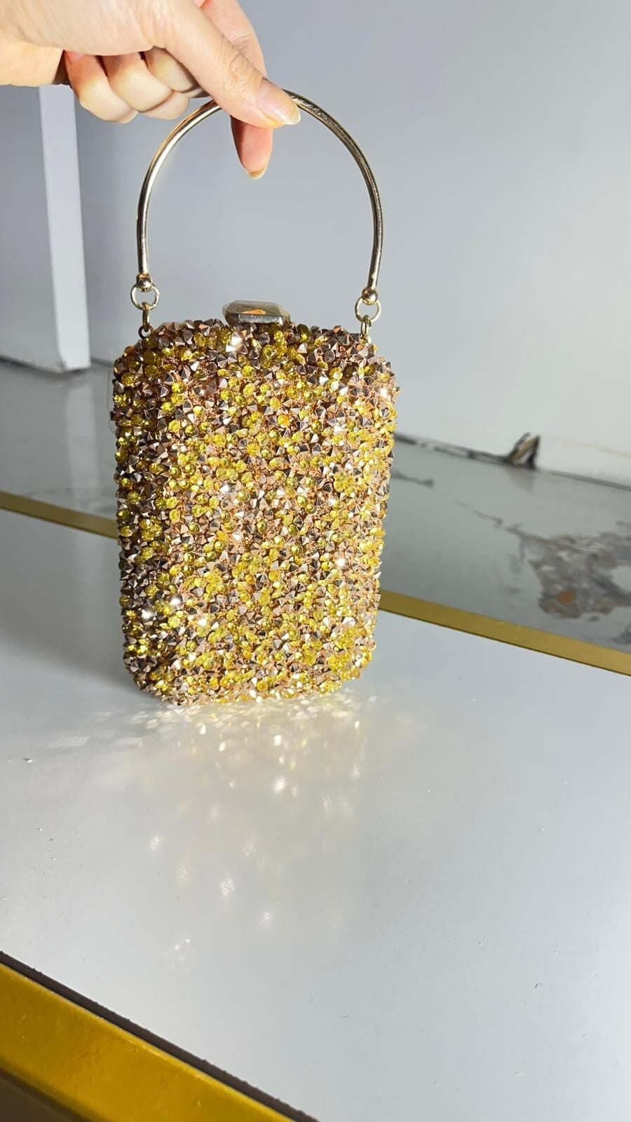 Gold Taşlı Abiye Çanta