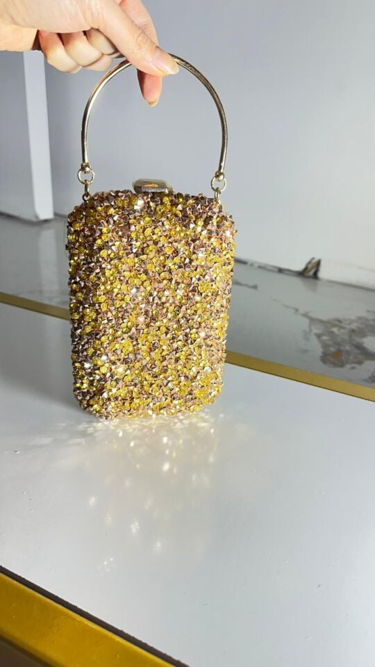Gold Taşlı Abiye Çanta