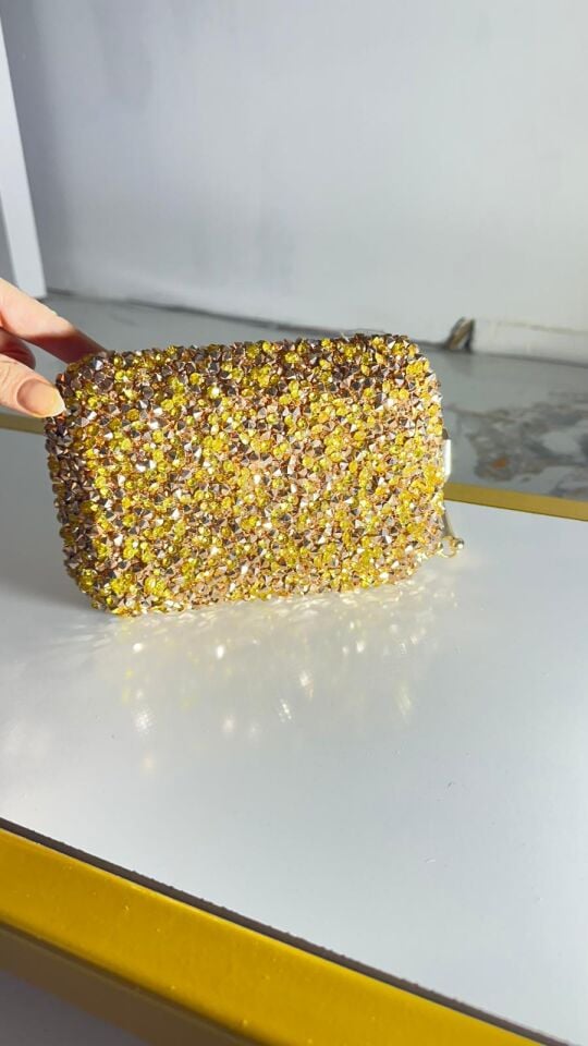 Gold Taşlı Abiye Çanta
