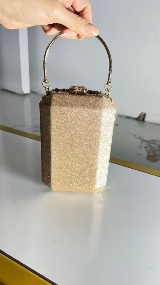 Gold Taşlı Abiye Çanta