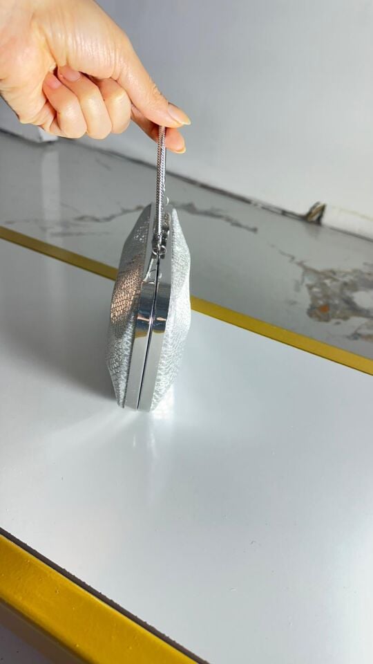 Gümüş yılan desenli Abiye çanta