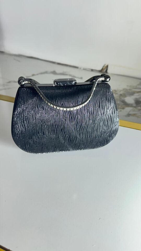 Gümüş yılan desenli Abiye çanta