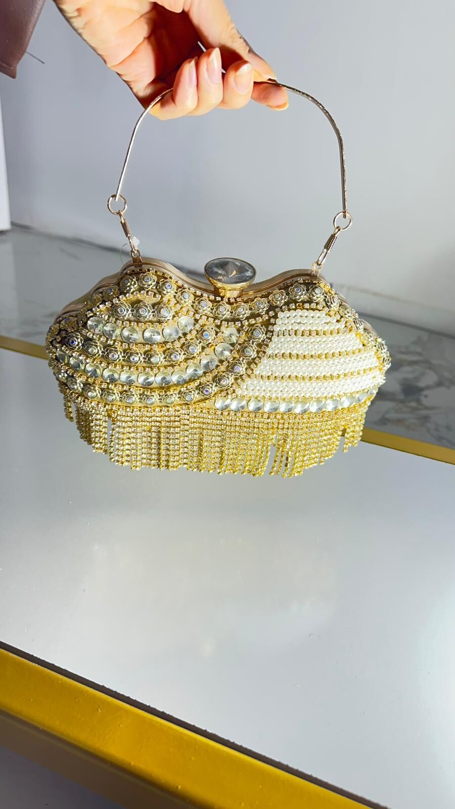 Gold Taşla Abiye Çanta