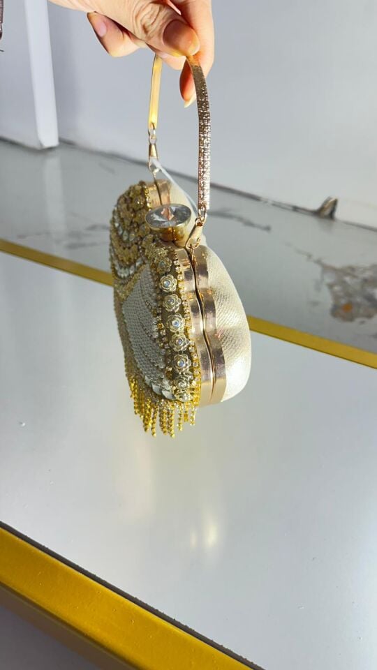 Gold Taşla Abiye Çanta