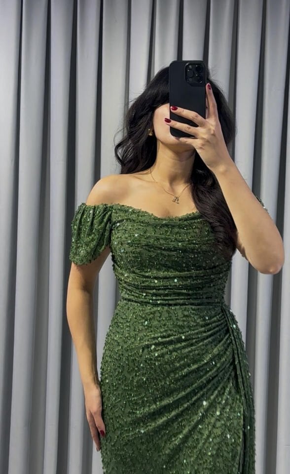 MODONNA YAKA PUL PAYET PUDRA YEŞİL ABİYE 44