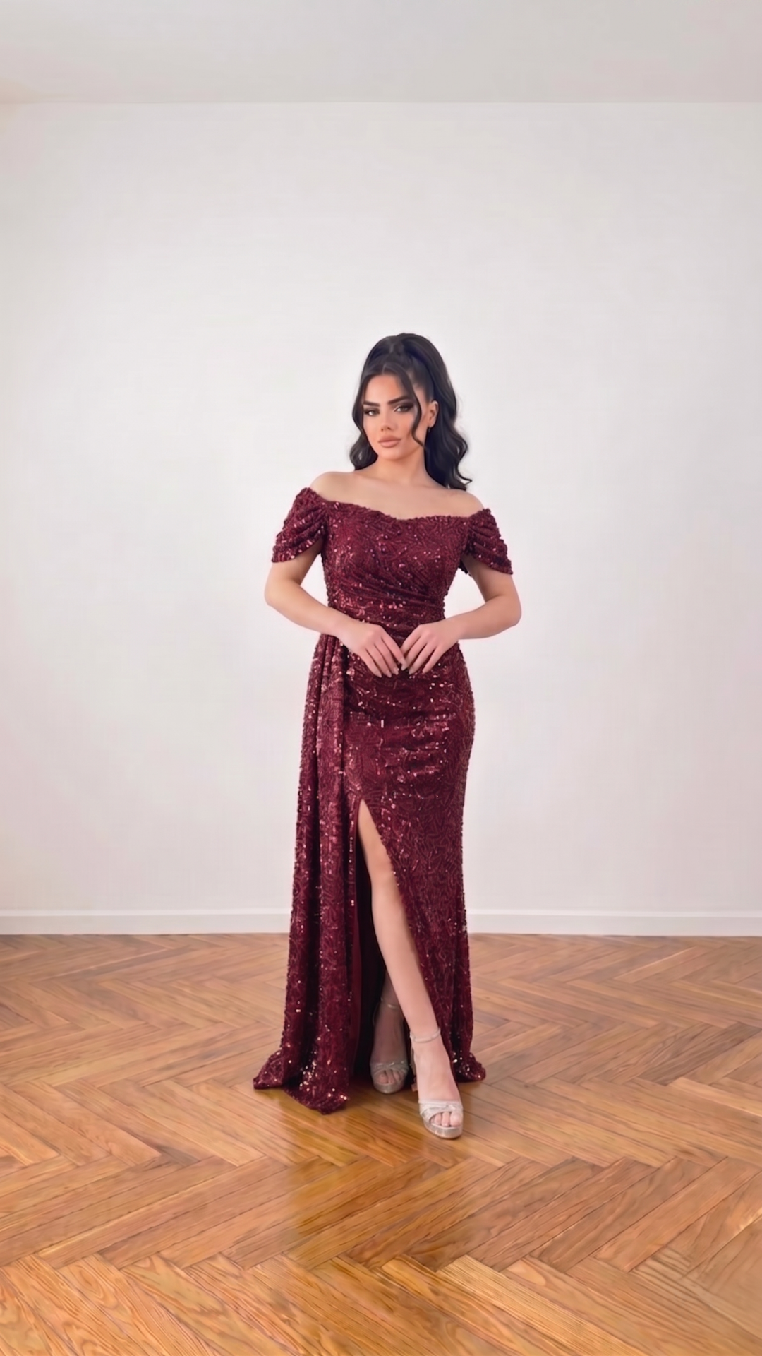 MODONNA YAKA PUL PAYET BORDO ABİYE