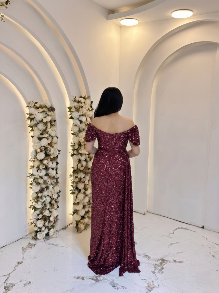 MODONNA YAKA PUL PAYET BORDO ABİYE 44